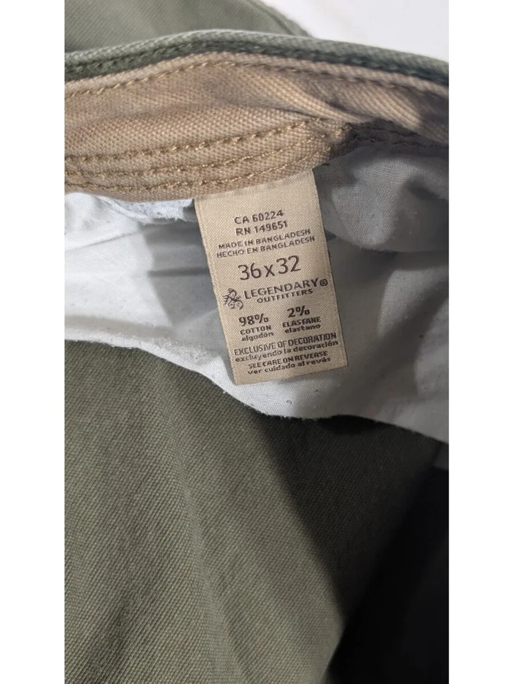 Legendary Outfitters Men's Canvas Pants 36x32 Olive Green Relaxed Fit